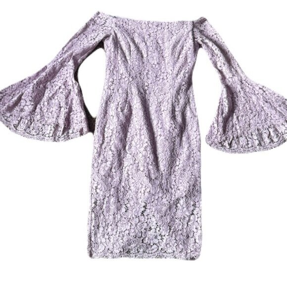 Bardot Solange Off-the-shoulder Lace Dress Size 6 Purple - Picture 3 of 16